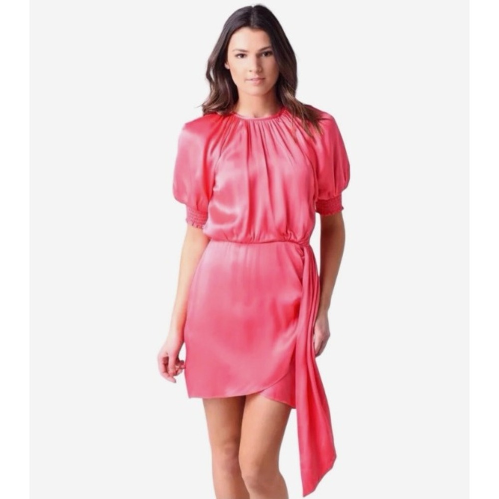 Saylor Zulu Pink Gathered Puff Sleeve Mini Dress Women's Size L Party Cocktail‎